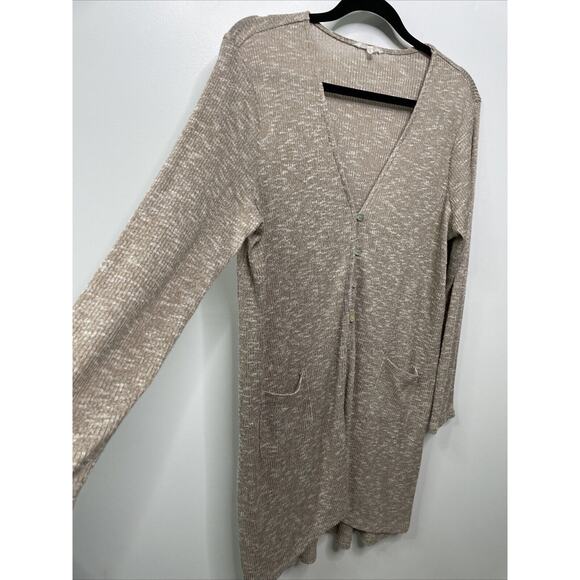 Maurices Women's Cardigan Beige Brown Pockets Ribbed Lagenlook Cottage Grandpa L - Picture 5 of 12